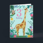 Cartão Giraffe And friends 3rd Birthday Card<br><div class="desc">Floral giraffe and friends design colourful picture on the inside.. just click personalise to make your own</div>