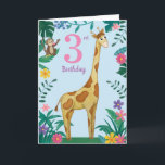 Cartão Giraffe And friends 3rd Birthday Card<br><div class="desc">Floral giraffe and friends design colourful picture on the inside.. just click personalise to make your own</div>