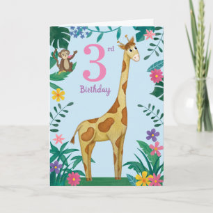 Cartão Giraffe And friends 3rd Birthday Card