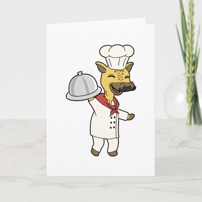 Cartão Giraffe as Chef with Cooking apron & Platter (Frente)