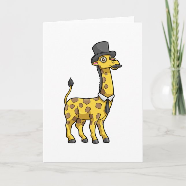 Cartão Giraffe as Gentleman with Hat, Tie and Mustache (Frente)