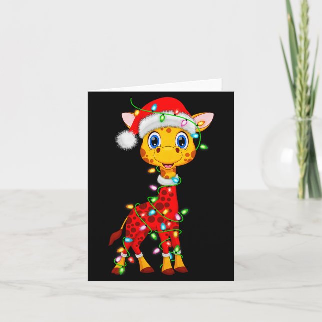 Cartão Giraffe Christmas Lights Santa Costume Cute Animal (Frente)