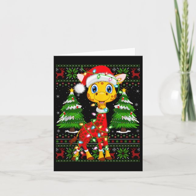 Cartão Giraffe Christmas Lights Santa Costume Ugly Xmas S (Frente)