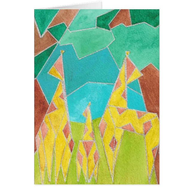 Cartão Giraffe Family Original Abstract Art (Frente)