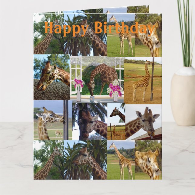 Cartão Giraffe Photo Collage, Jumbo Birthday Card, (Frente)