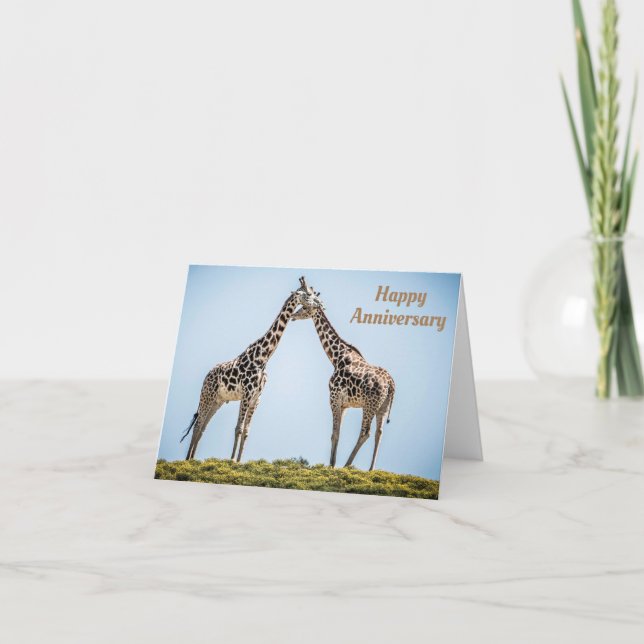 Cartão Giraffe Romantic Couple Happy Anniversary (Frente)