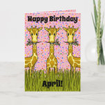 Cartão Giraffes Birthday Card<br><div class="desc">Cute giraffes make up this fun birthday card. Customizable so you can add your own text and change the background color.</div>