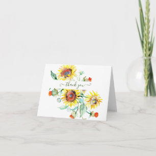 Cartão Girassóis aquarela personalizados obrigado