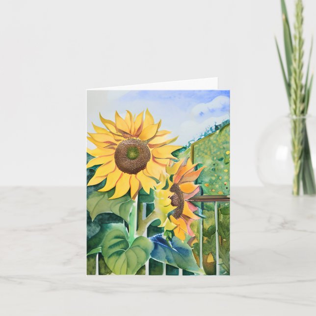 Cartão Girassóis de aquarela personalizáveis (Frente)