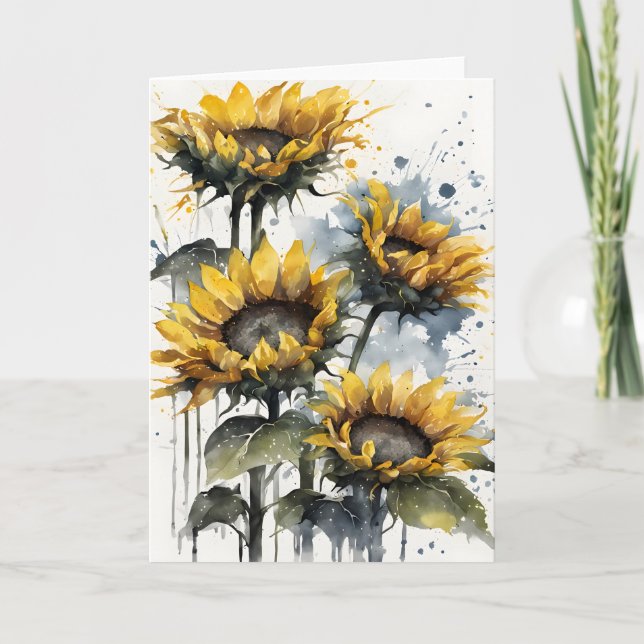 Cartão Girassóis - Flores de aquarela (Frente)