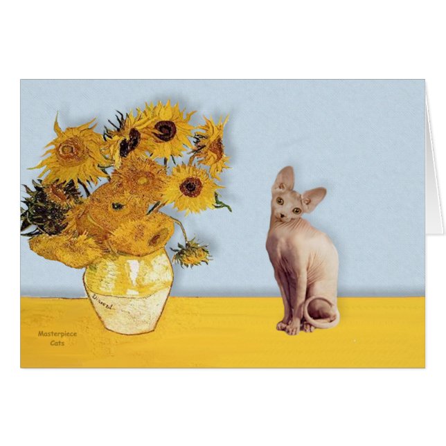 Cartão Girassóis - gato Sphyx creme (Frente Horizontal)