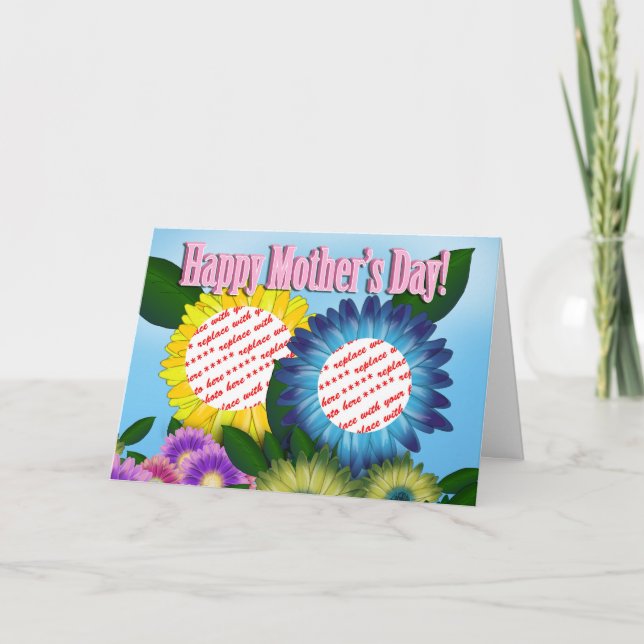 Cartão Girassóis para a mamãe com quadro duplo para o Dia (Frente)