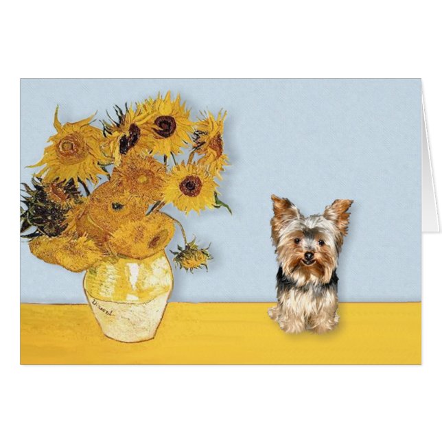 Cartão Girassóis - Yorkshire Terrier 17 (Frente Horizontal)