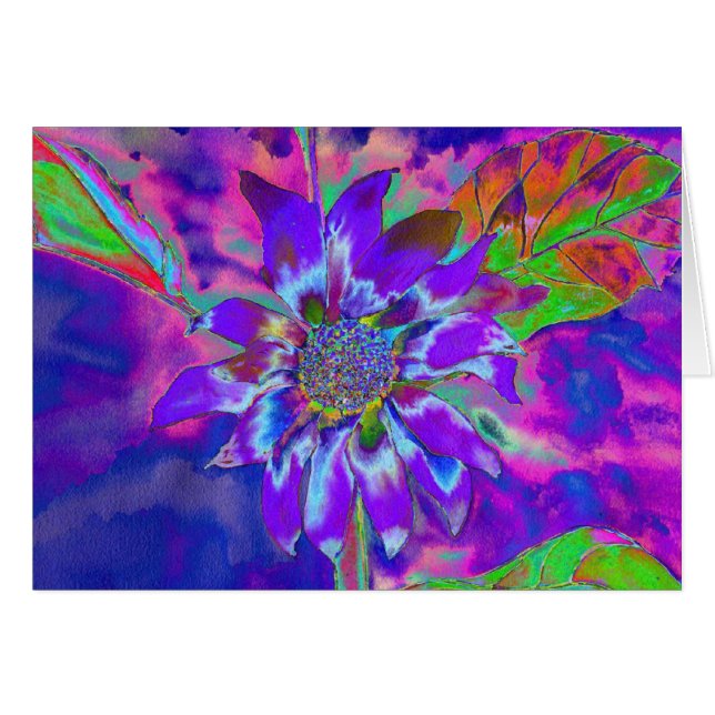 Cartão girassol azul-abstrato | retro funky (Frente horizontal)