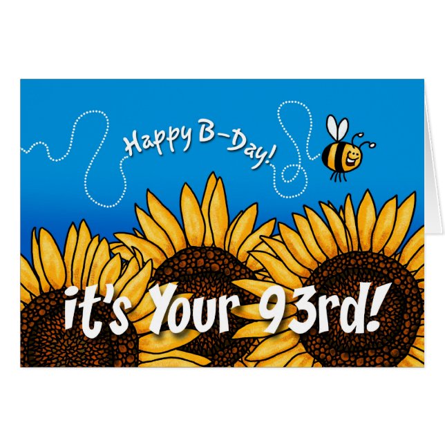 Cartão girassol da fuga da abelha - 93 anos velho (Frente Horizontal)
