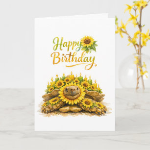 Cartão Girassol Feliz Aniversário Tartaruga Sulcata