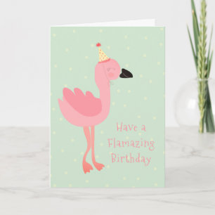 Cartão Girassol Flamingo Watercolor Rosa de Aniversário I