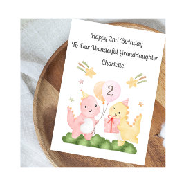 Cartão Girl 2nd Birthday Balloon Dinosaurs Card
