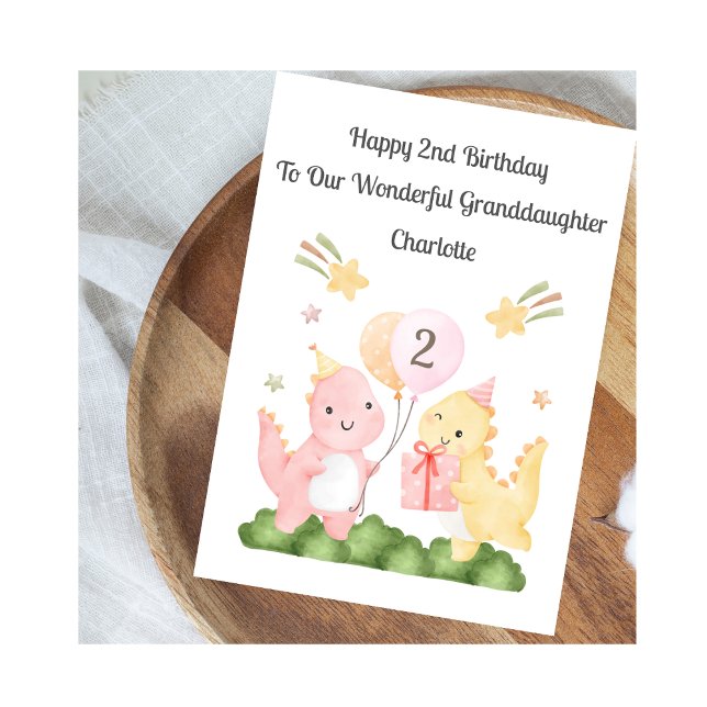 Cartão Girl 2nd Birthday Balloon Dinosaurs Card (Criador carregado)
