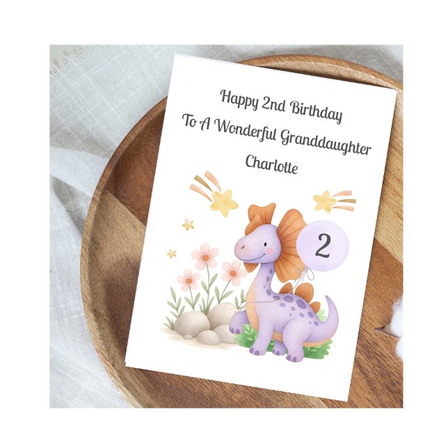 Cartão Girl 2nd Birthday Purple Dinosaur Card (Criador carregado)