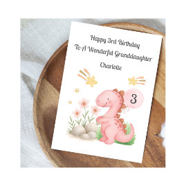 Cartão Girl 3rd Birthday Pink Orange Dinosaur Card