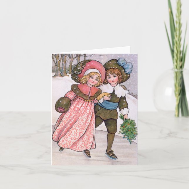 Cartão Girl and boy ice skating - Florence Hardy (Frente)