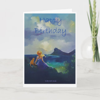 Cartão Girl and Cat Birthday card Design