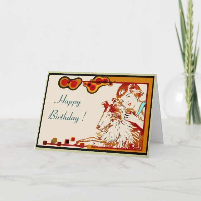 Cartão Girl and Her Sheltie Birthday Card (Frente)