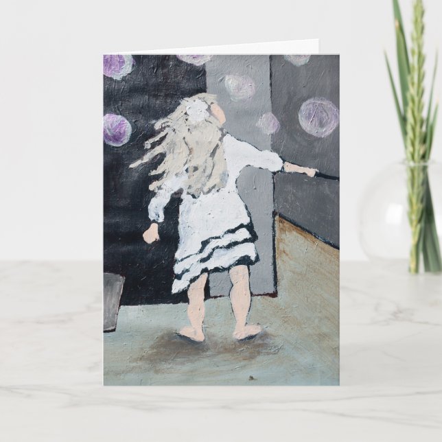 Cartão Girl Blowing Bubbles Painting and Poem Card (Frente)