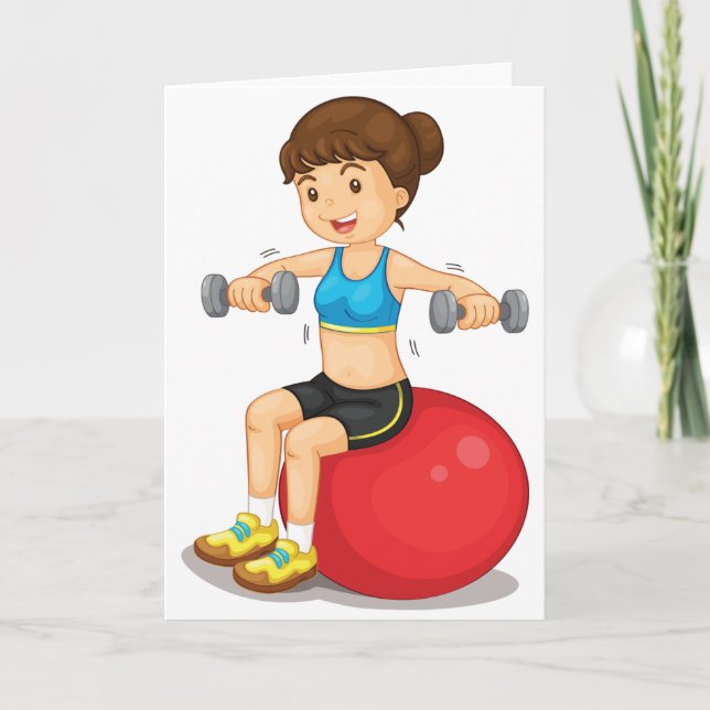 Cartão Girl Exercising With Weights Greeting Cards (Frente)