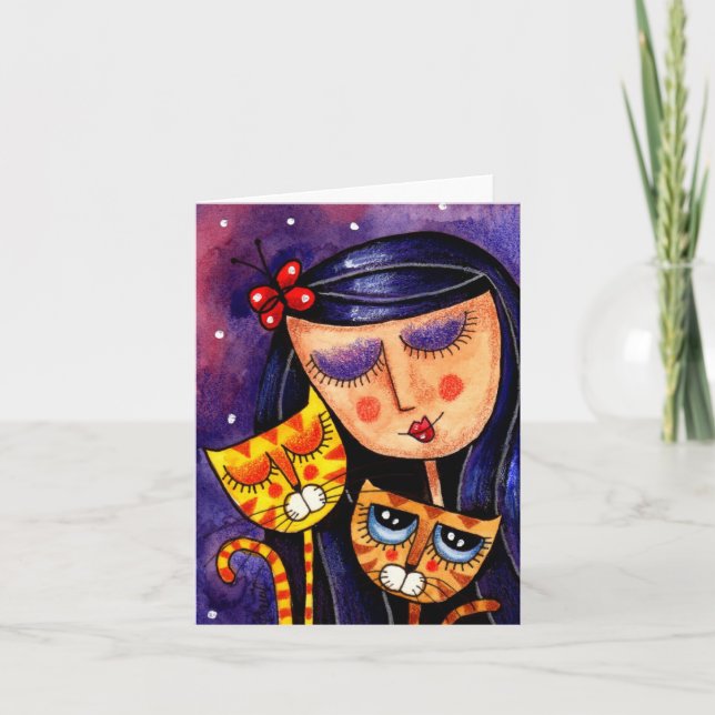 Cartão Girl & Ginger Cats - NoteCard (Frente)