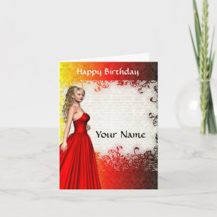 Cartão Girl in red dress birthday