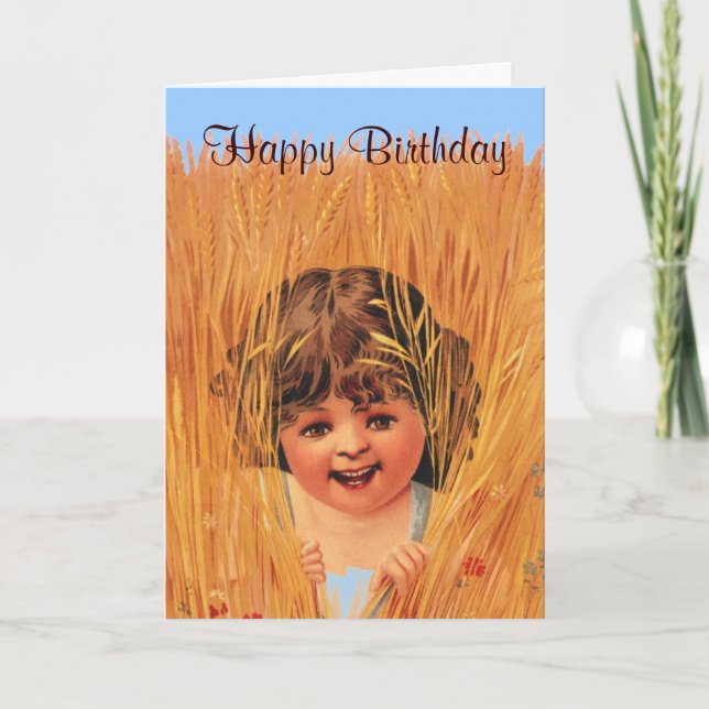 Cartão Girl in Wheat, Happy Birthday (Frente)
