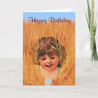 Cartão Girl in Wheat, Happy Birthday