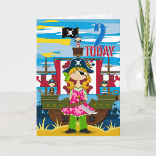 Cartão Girl Pirate Ship Scene 2nd Birthday Card