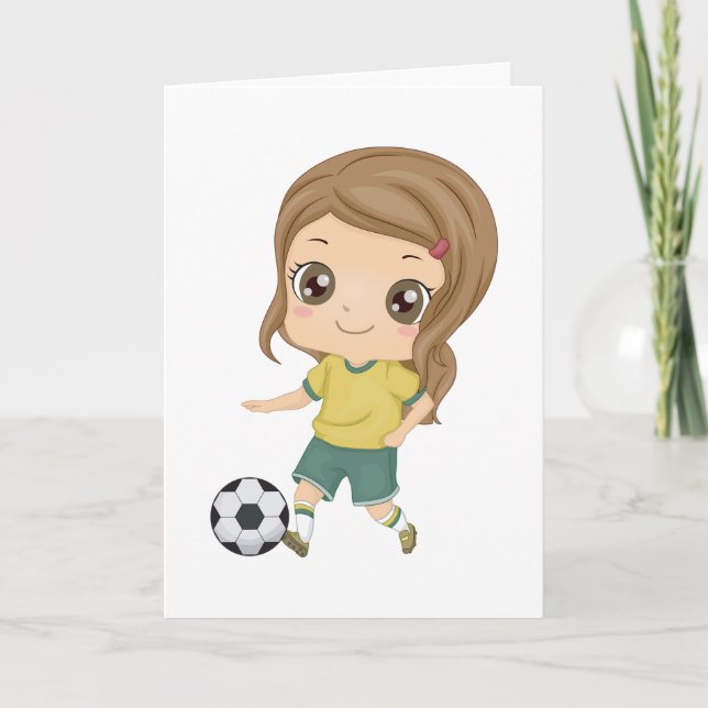 Cartão Girl Playing Soccer Adorable Kids Sports (Frente)