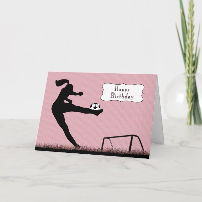 Cartão Girl Soccer Player Kicking a Ball for Birthday (Frente)