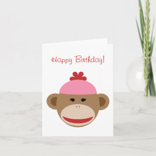Cartão girl sock monkey birthday card