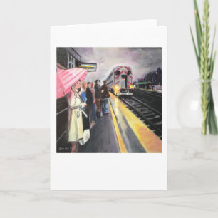 Cartão "Girl w/Pink Umbrella/Caltrain", de Trina Chow