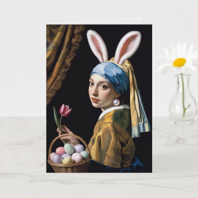 Cartão Girl With A Pearl Earring Easter Card Vermeer Art (Planta pequena)