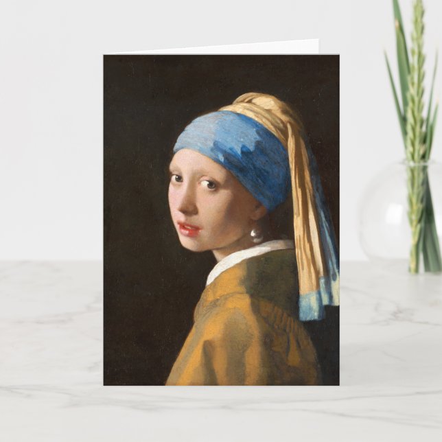 Cartão Girl with a Pearl Earring Portrait Painting (Frente)