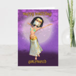 Cartão Girlfriend Birthday Greeting Card With Cute Dancer<br><div class="desc">Cute little dancer in pretty blending purples and glitter effect text</div>