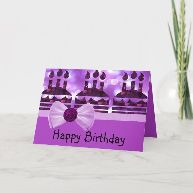 Cartão Girlie Bokeh Birthday Cake Gemstone (Frente)