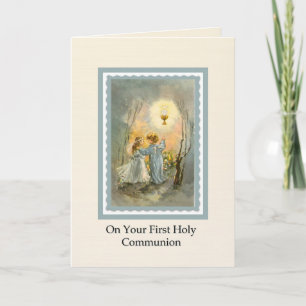 Cartão Girls 1st Communion Eucharist Card Verse inside