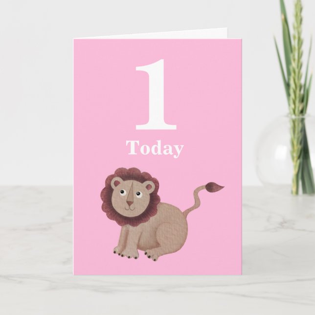Cartão Girls Pink Ist Birthday Jungle Animal Card (Frente)