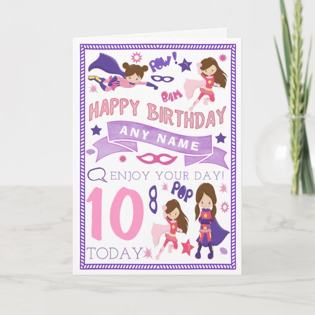 Cartão Girls Superhero Personalised Birthday Card (Frente)