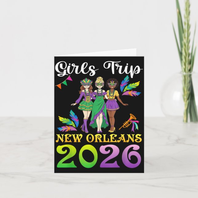 Cartão Girls Trip New Orleans 2026 Mardi Gras Day Squad T (Frente)