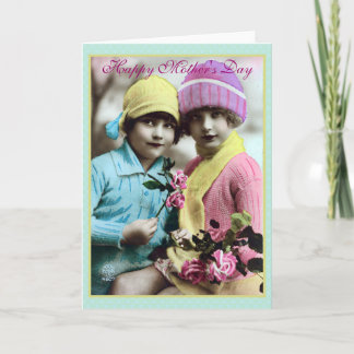 Cartão Girls with Flowers Mother's Day Card