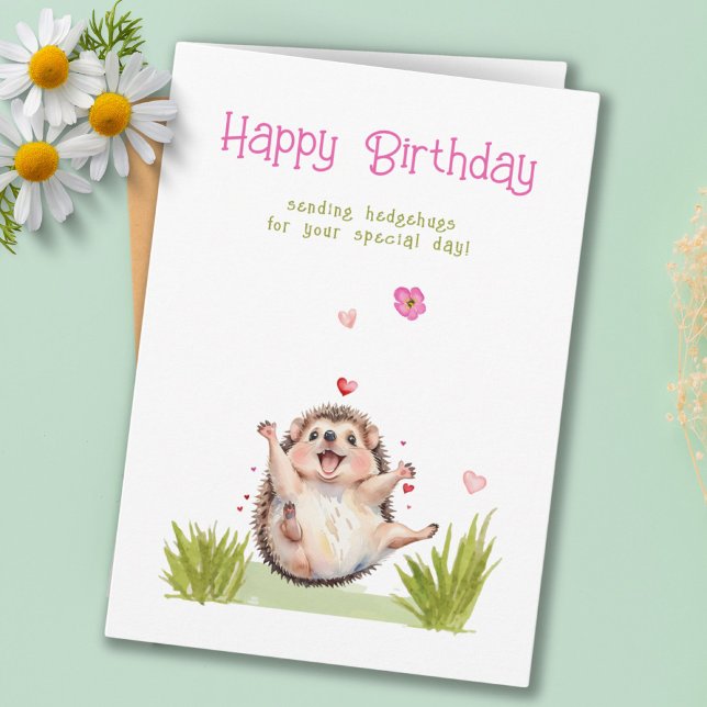Cartão Girly Garden Hedgehug Todas as Idades Aniversário (Girly Garden Hedgehug All Ages Birthday Card)