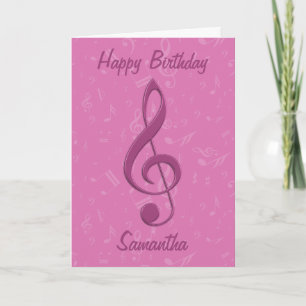 Cartão Girly Pink Clef e Musical Notes Aniversário
